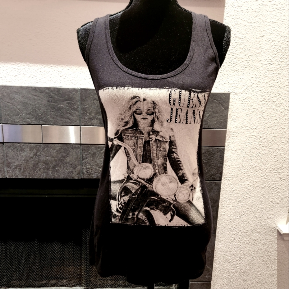 💙 NEW GUESS Tank Top Sleeveless Muscle Shirt XL Motorcycle Print